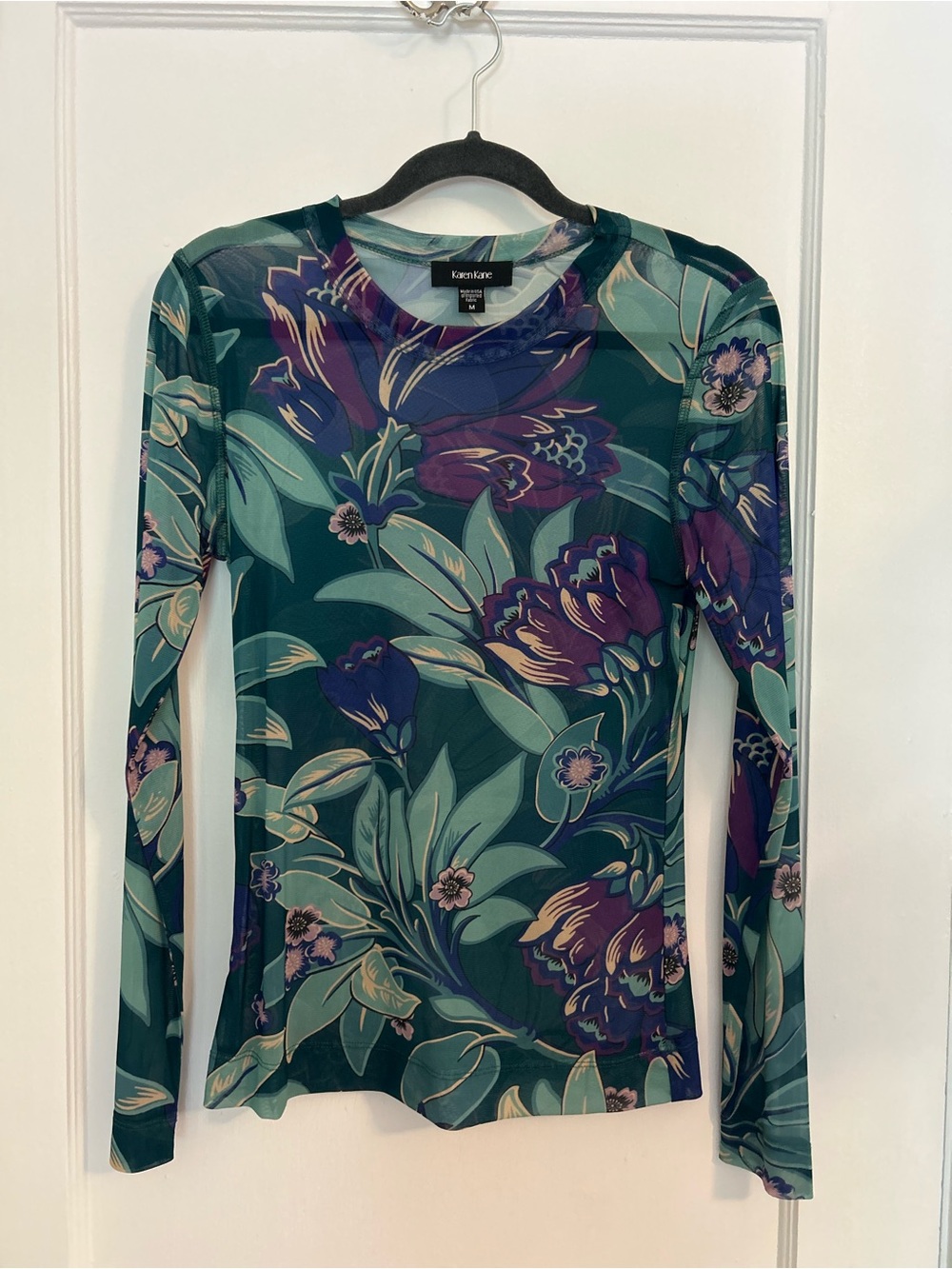 Karen Kane Floral Long-Sleeve Mesh Top Size Medium